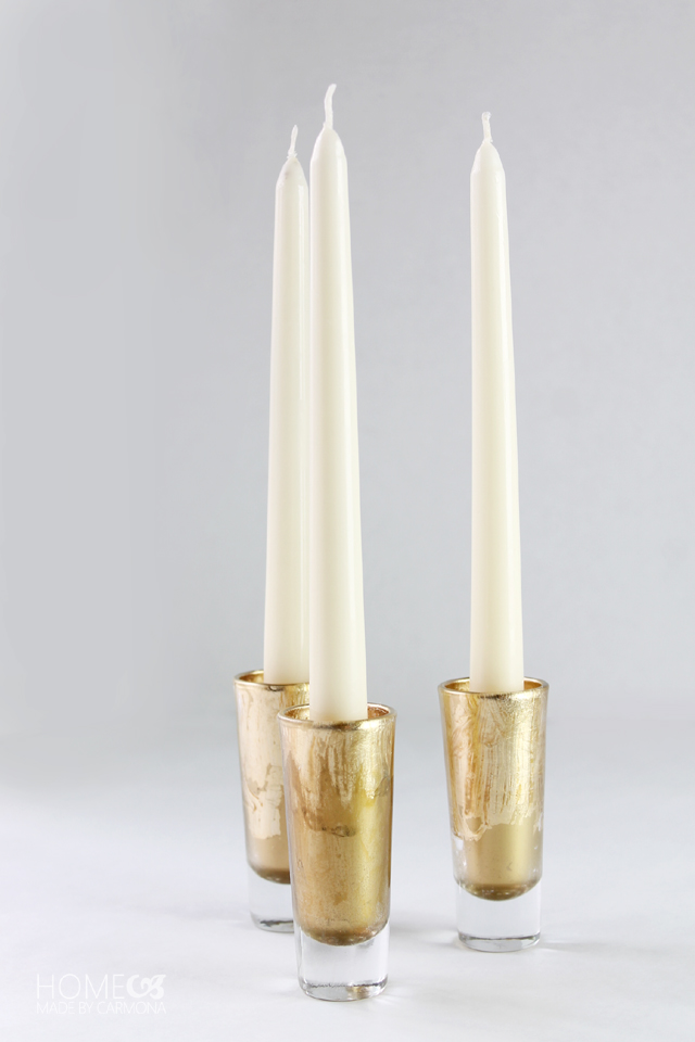 DIY gold leaf candlestick holders