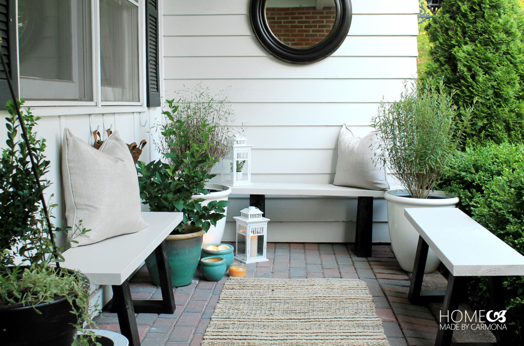 Porch with DIY benches