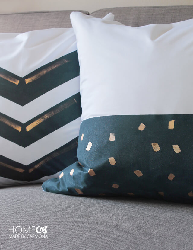 Gold and Navy Dot Painted Pillow