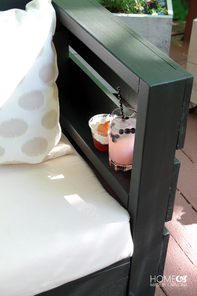 DIY Outdoor Furniture - add a shelf inside the armrest for drinks