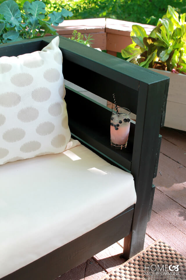 DIY Outdoor Sofa - shelf in the armrest