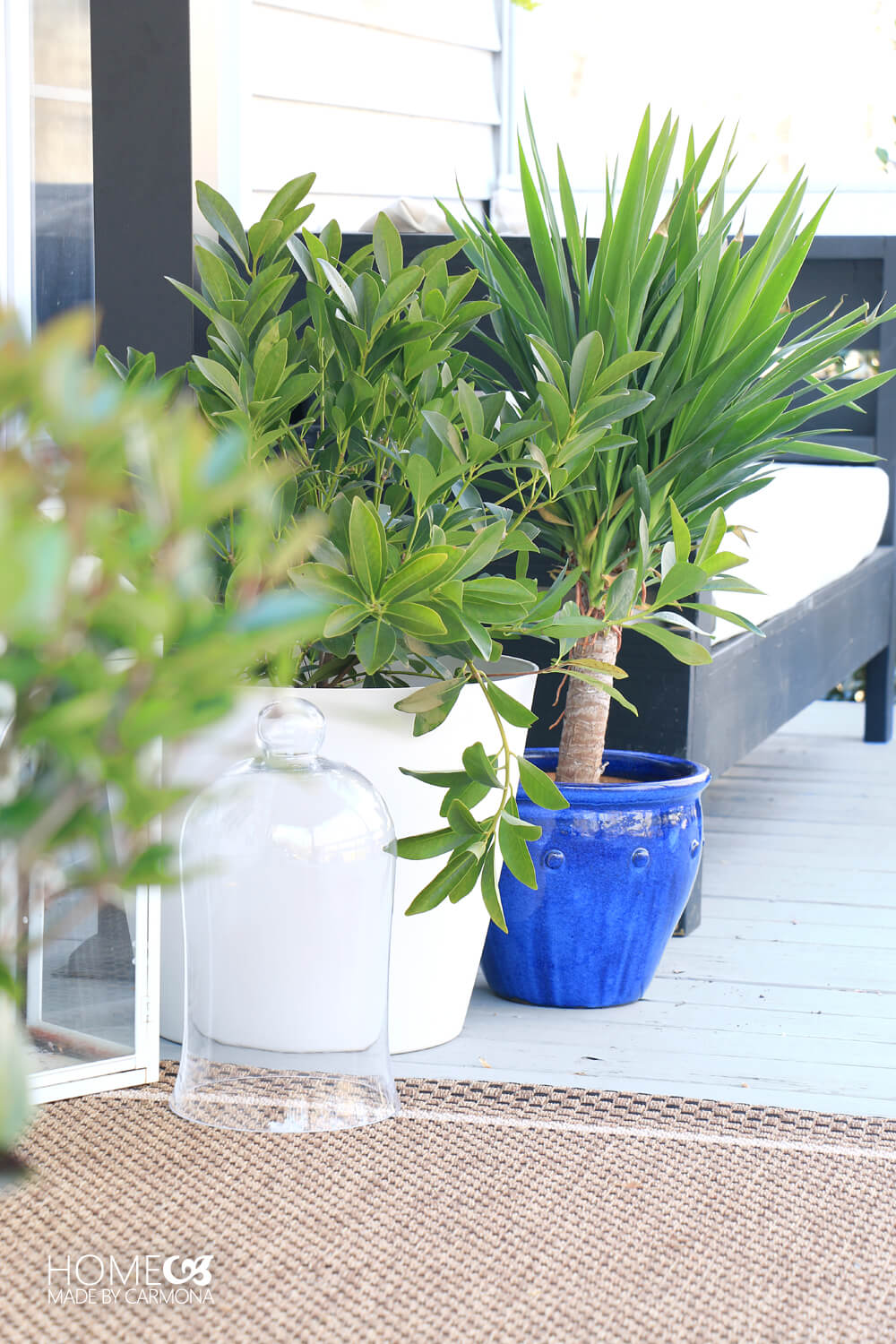 Porch Makeover - planter pop of color and lots of greenery