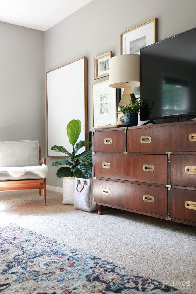 Finished wood campaign dresser with legs
