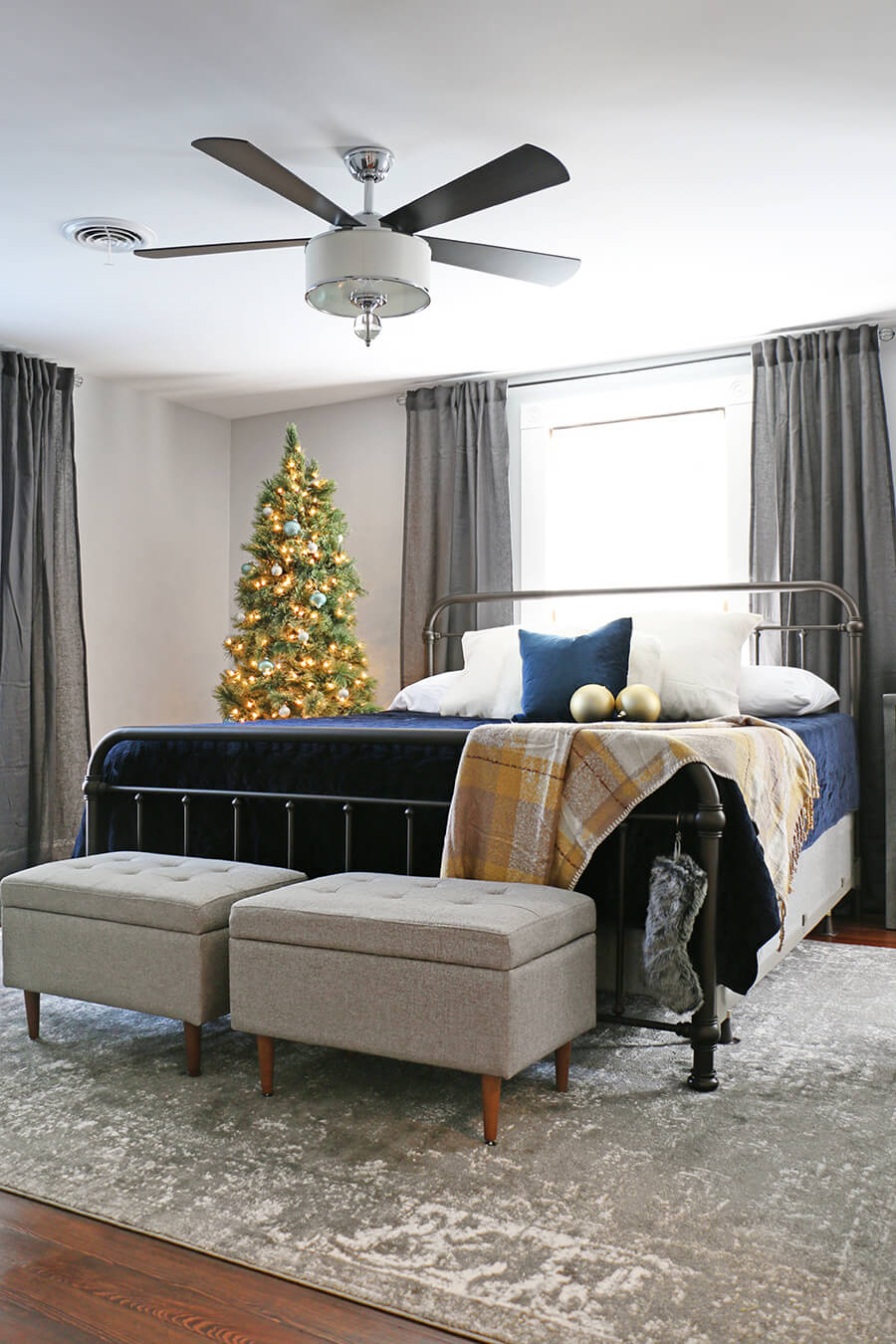 Blue Bedroom Decorated for Christmas