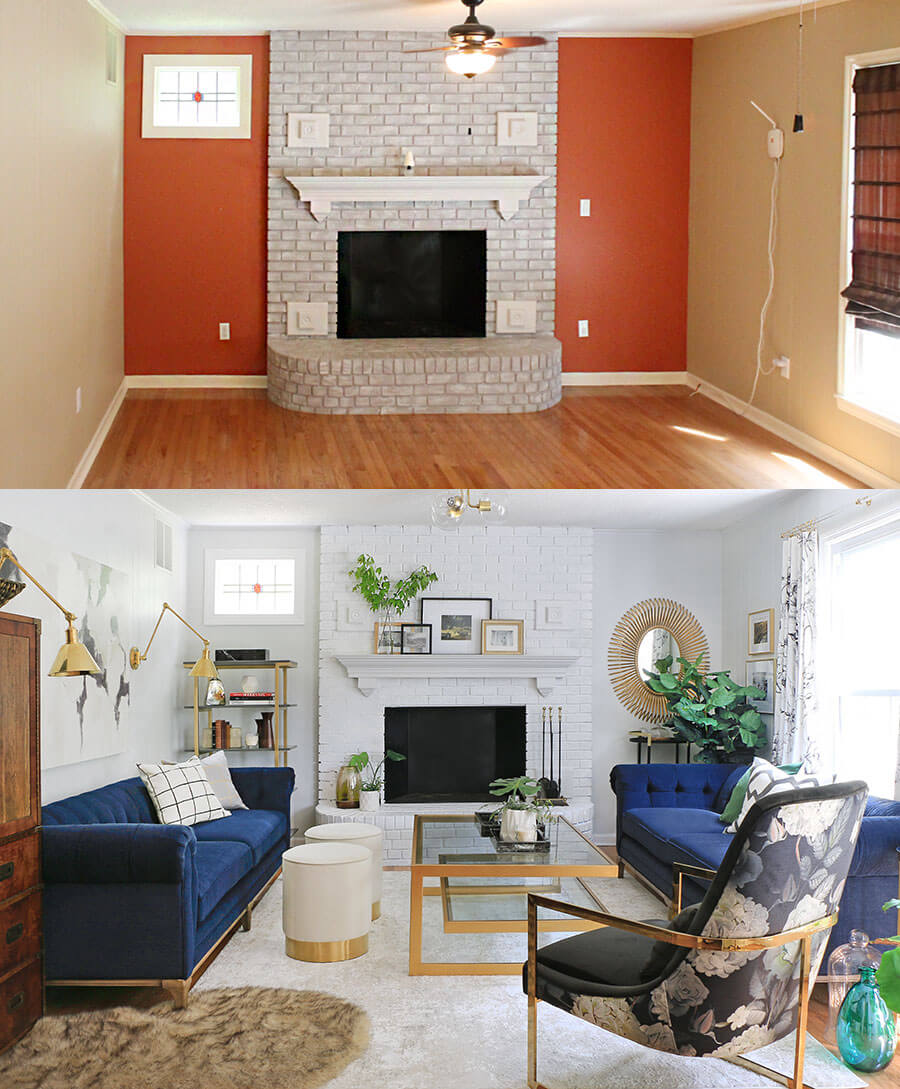 Living Room before and after split picture