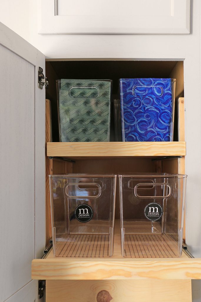 pullout shelves with plastic containers