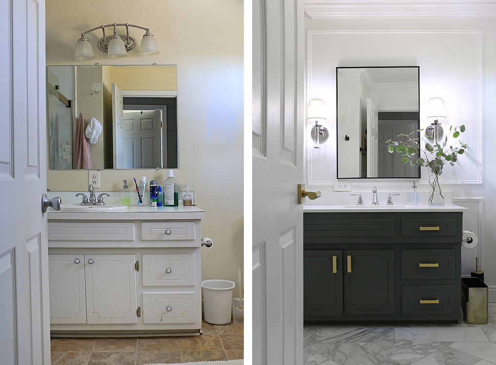 bathroom vanity area before and after