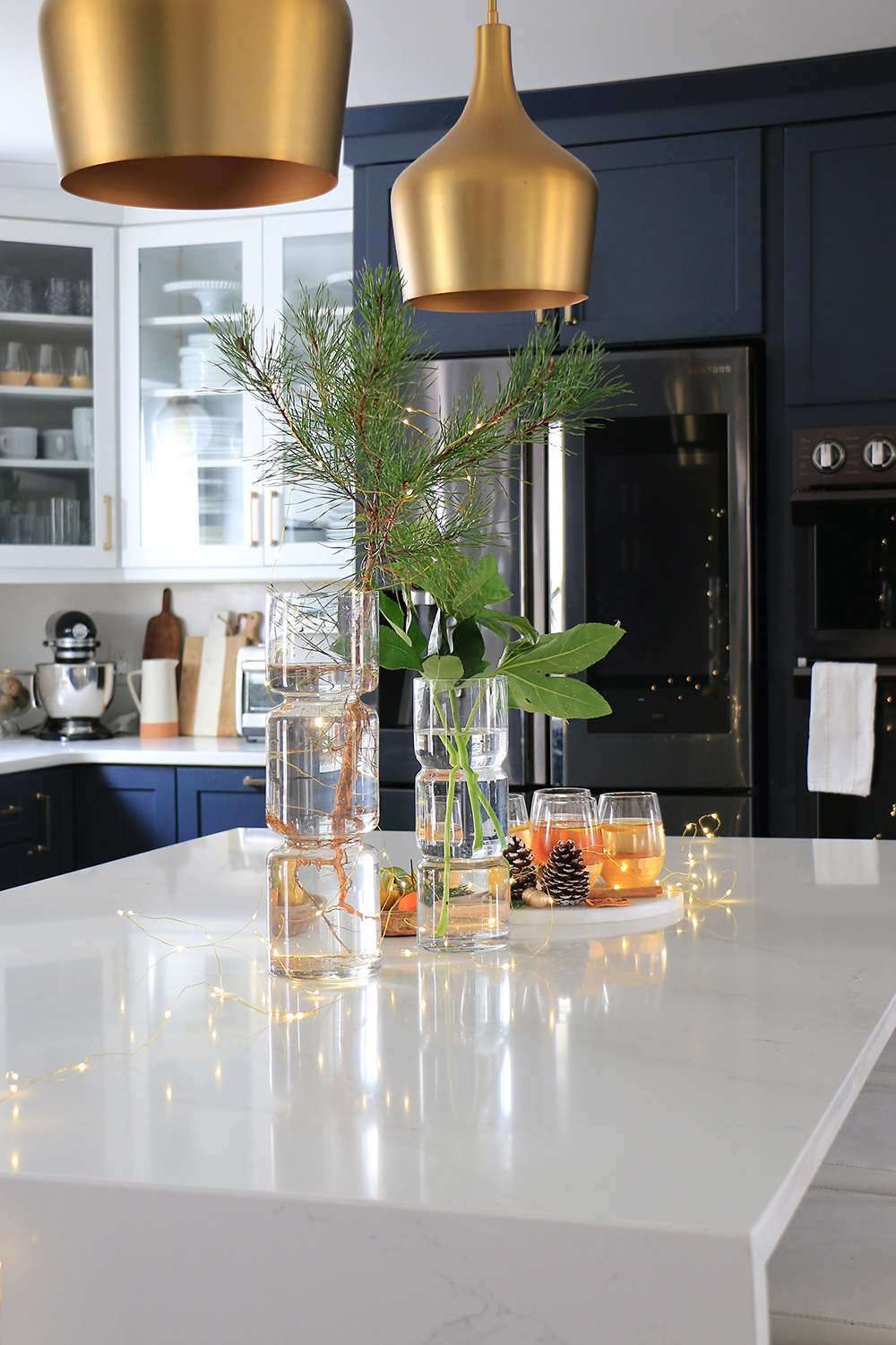 kitchen island with holiday decor