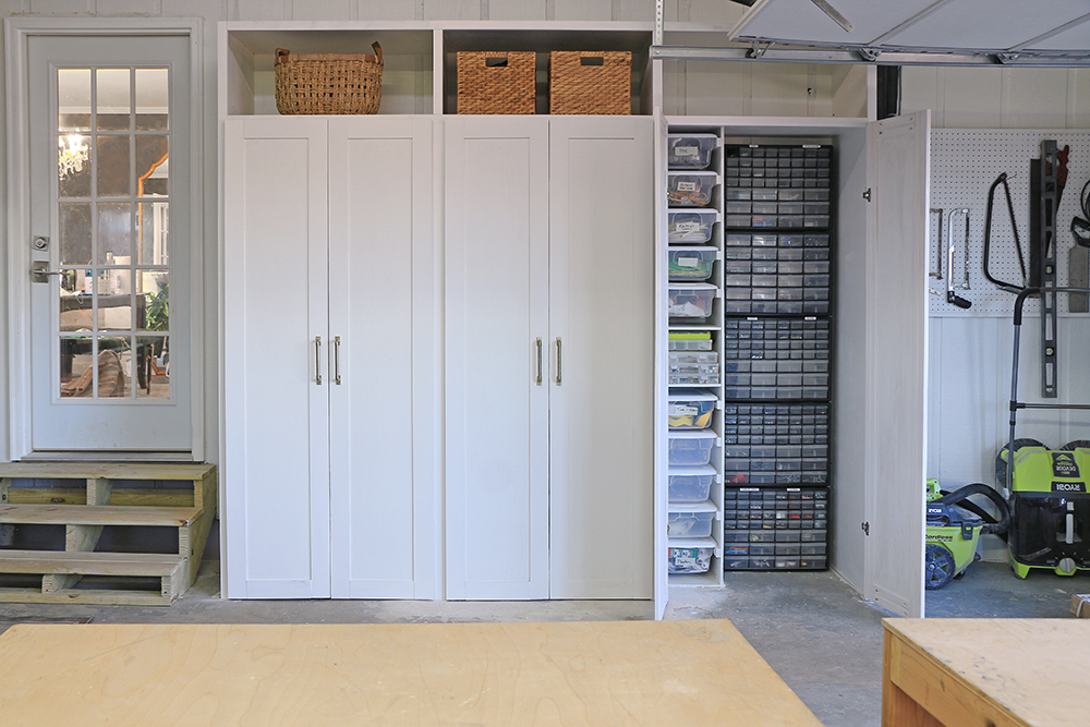 Pantry cabinets in garage workshop