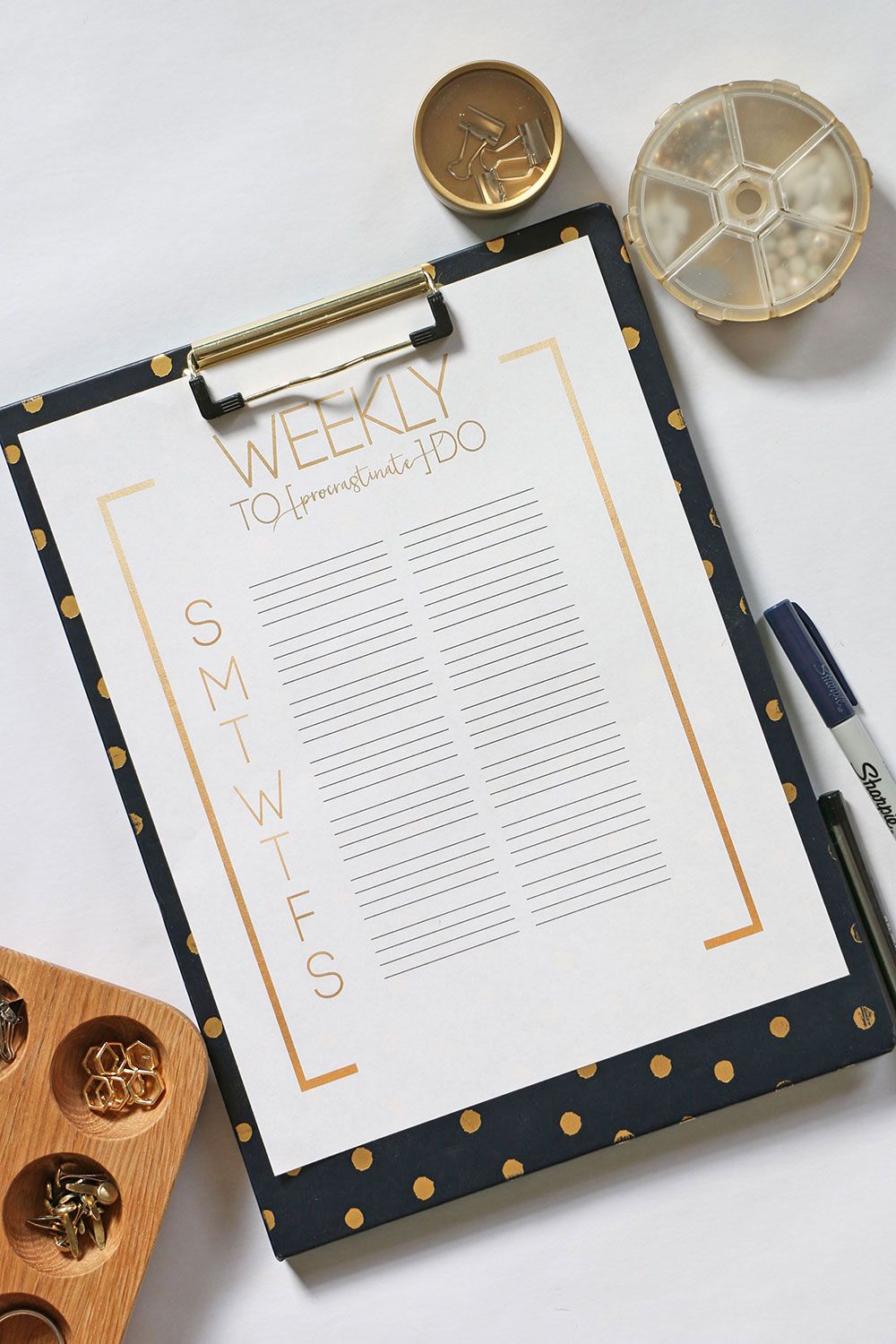 Weekly Checklist with gold lettering