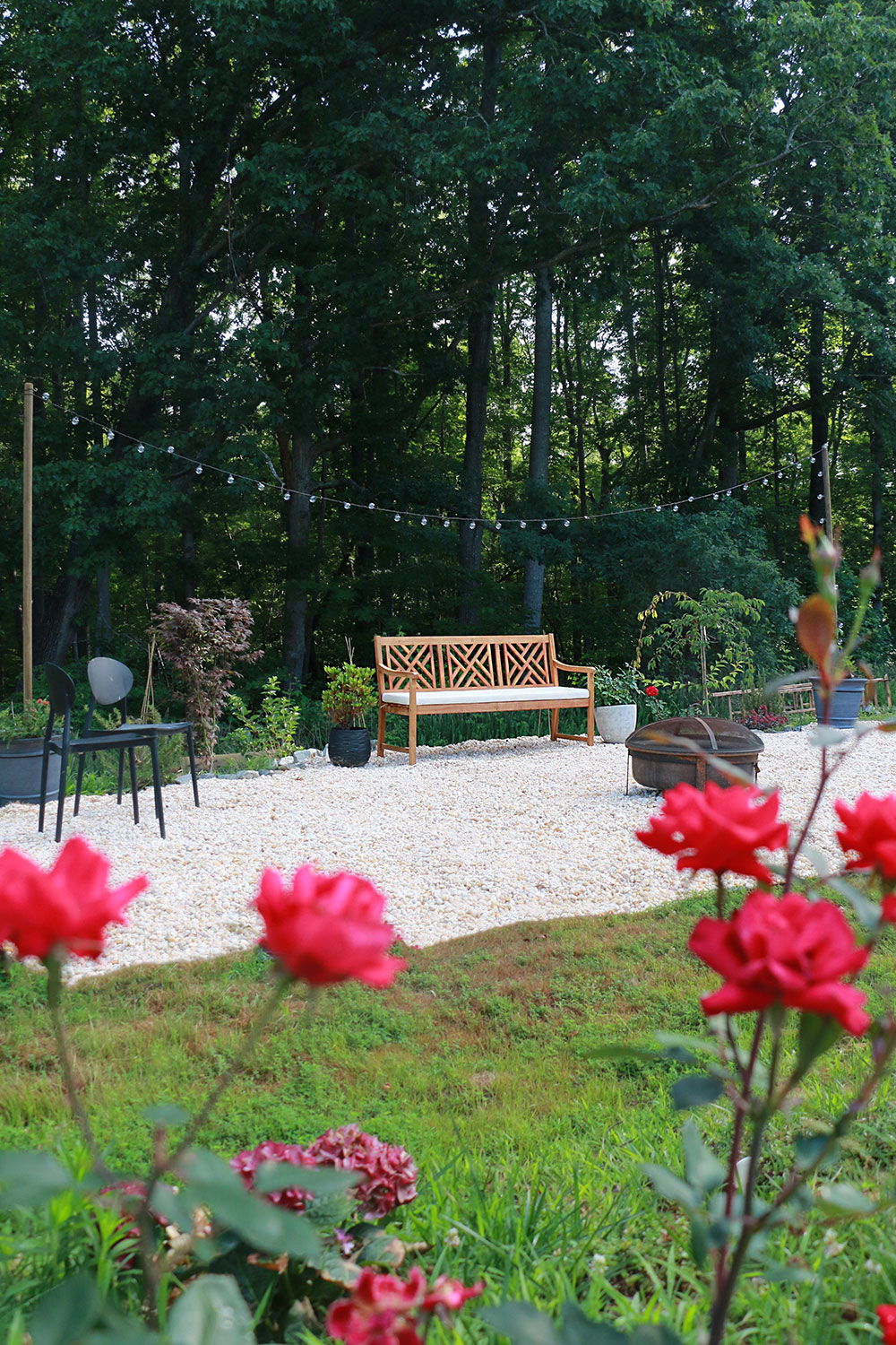 Garden bench on gravel